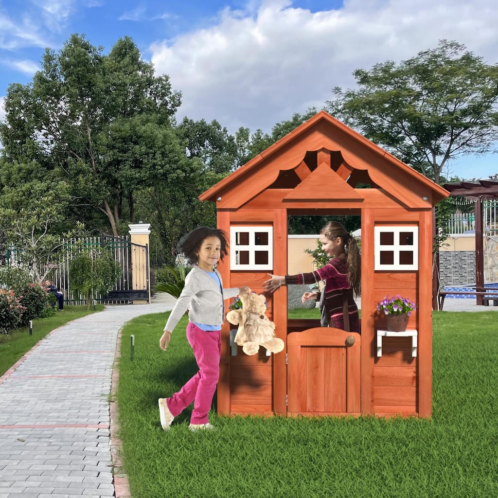 GDF Studio - Sunnydale Wooden Kids Playhouse with Windows & Flowerpot Holders