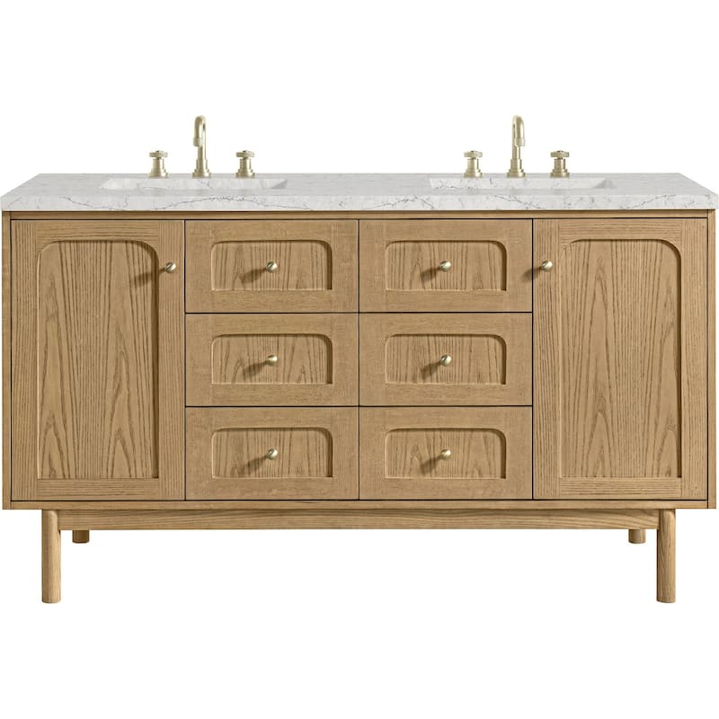 James Martin Vanities 545-V60D-FEJP Laurent 60" Wall Mounted or Free - Light Natural Oak - Oak Finish
