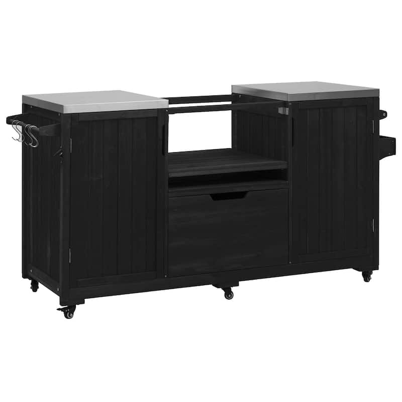 66.5" Outdoor Kitchen Island for Big Green Egg Grills, Solid Wood Grill Cart with Stainless Steel Top