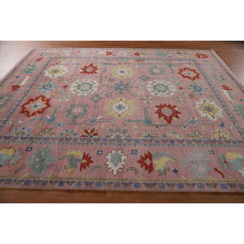 All-Over Pink Oushak Oriental Area Rug Handmade Wool Carpet - 8'1"x 9'11"