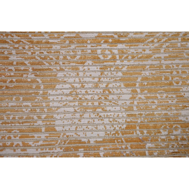 Gold Abstract Oriental Modern Accent Rug Handmade Wool Carpet - 2'7" x 6'3"