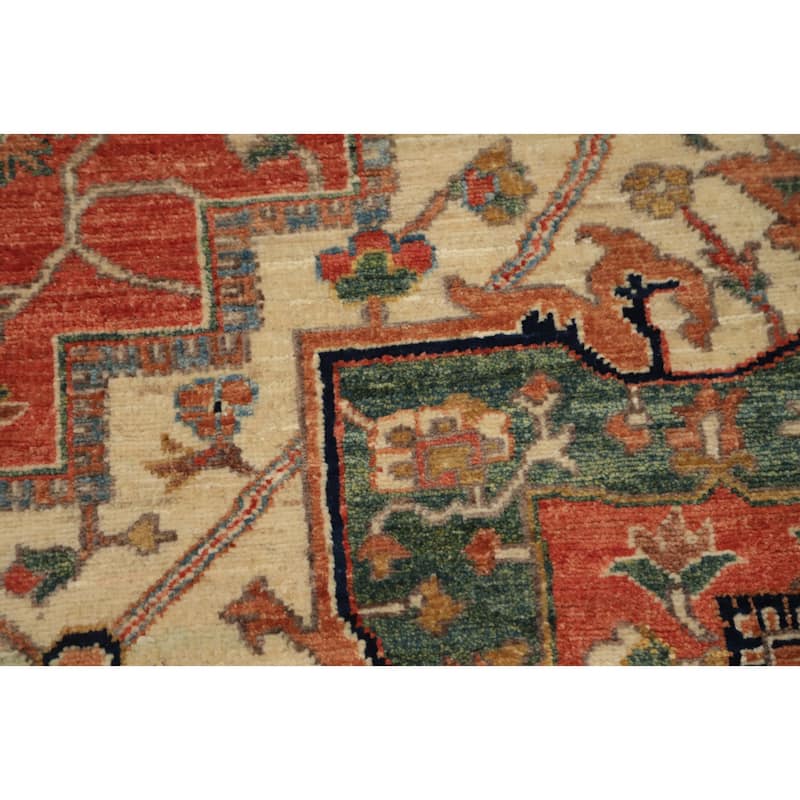 Hand Knotted Oriental 100% Wool Carpet Traditional Medallion Oranges & Rust Heriz (serapi) Area Rug - 10' 3'' X 8' 3''