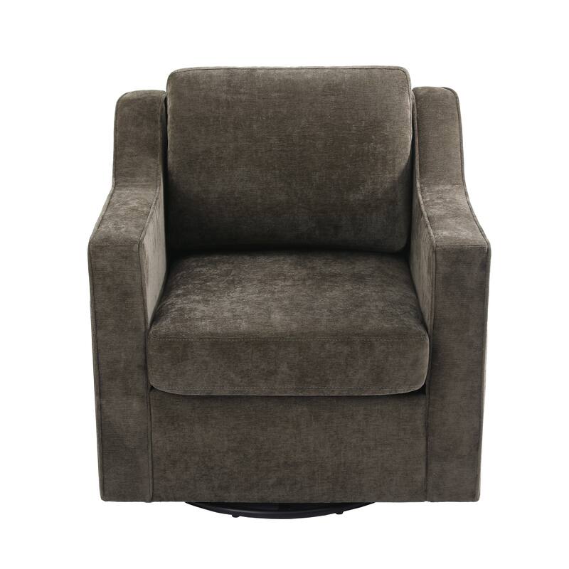 UIXE Chenille/Leather Swivel Barrel Chair Accent Chairs For Living Room
