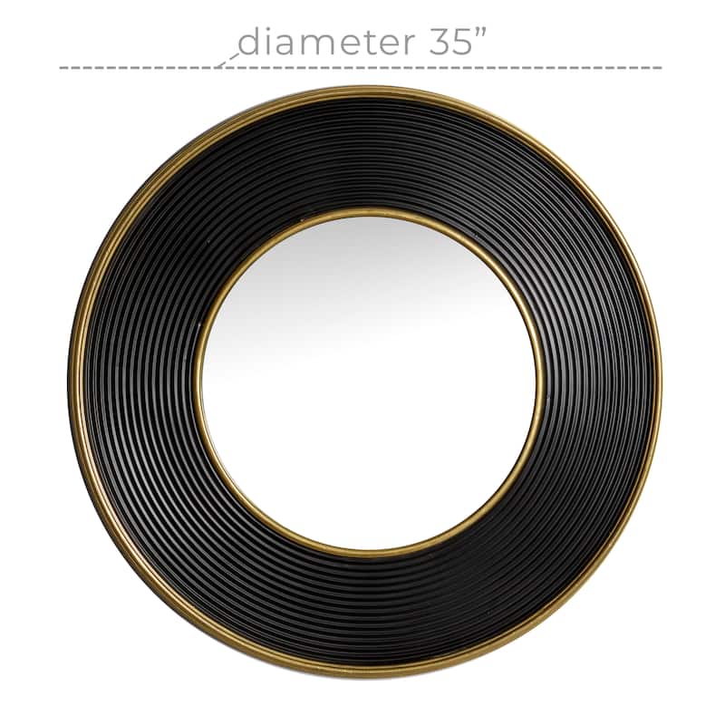 Metal Wall Mirror with Fluted Frame - Black - CosmoLiving by Cosmopolitan - 2"W x 35"L x 35"H