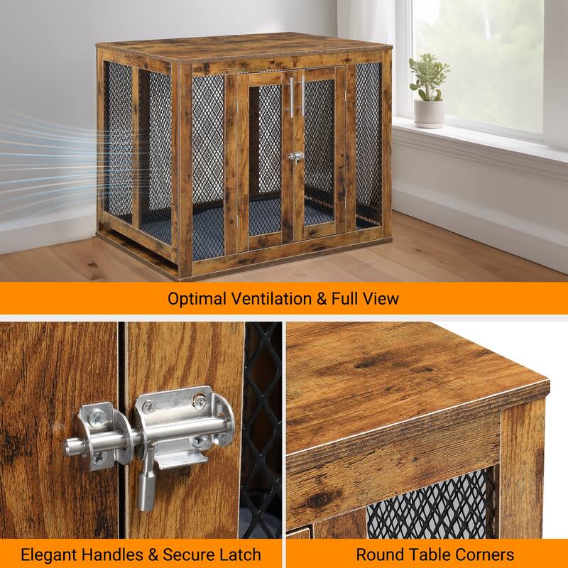 Furniture Dog Crate With Tray For Large Dogs, Indoor Aesthetic Puppy Kennel Pet House Dog Cage With Door