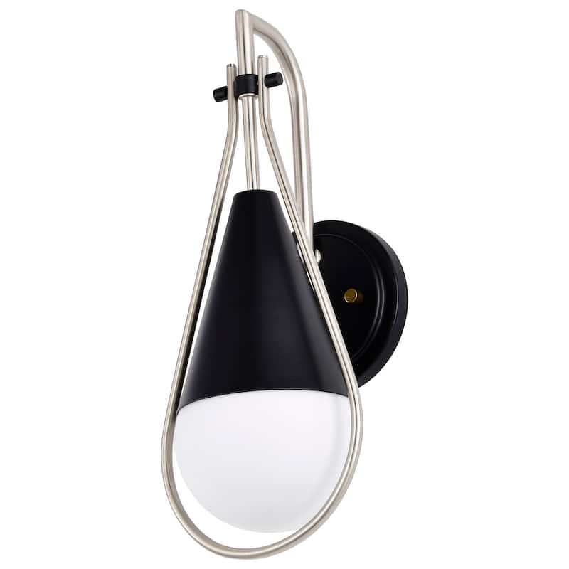 Admiral 1 Light Wall Sconce - Matte Black and Brushed Nickel Finish - White Opal Glass - Matte Black/Brushed Nickel