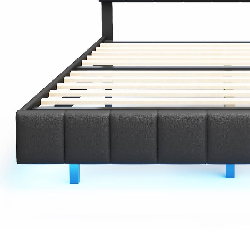 Black Modern Queen Floating Bed with LED and USB