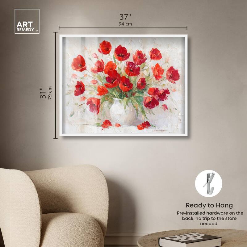 Red Blooms in a Vase Shadowbox by Art Remedy