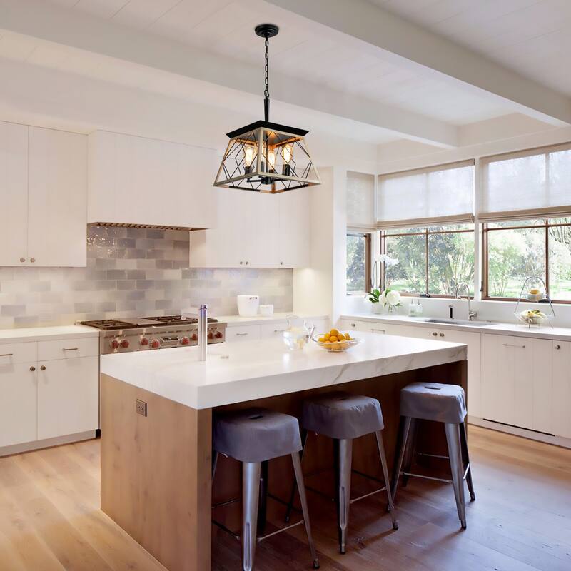 Cusp Barn 4-Light Farmhouse Chandeliers Rustic Pendant Light Fixture with Adjustable Chain For Dining Room Kitchen