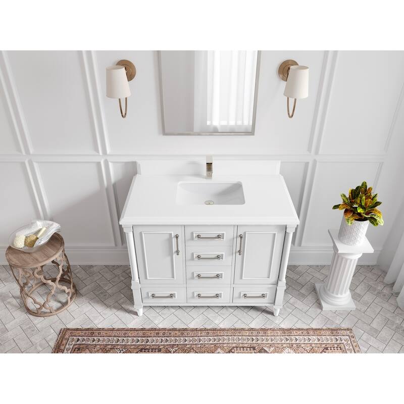 Willow Collections 42 in. W x 22 in. D Aberdeen Single Bowl Sink Bathroom Vanity with Countertop - 1.5" White Quartz - White