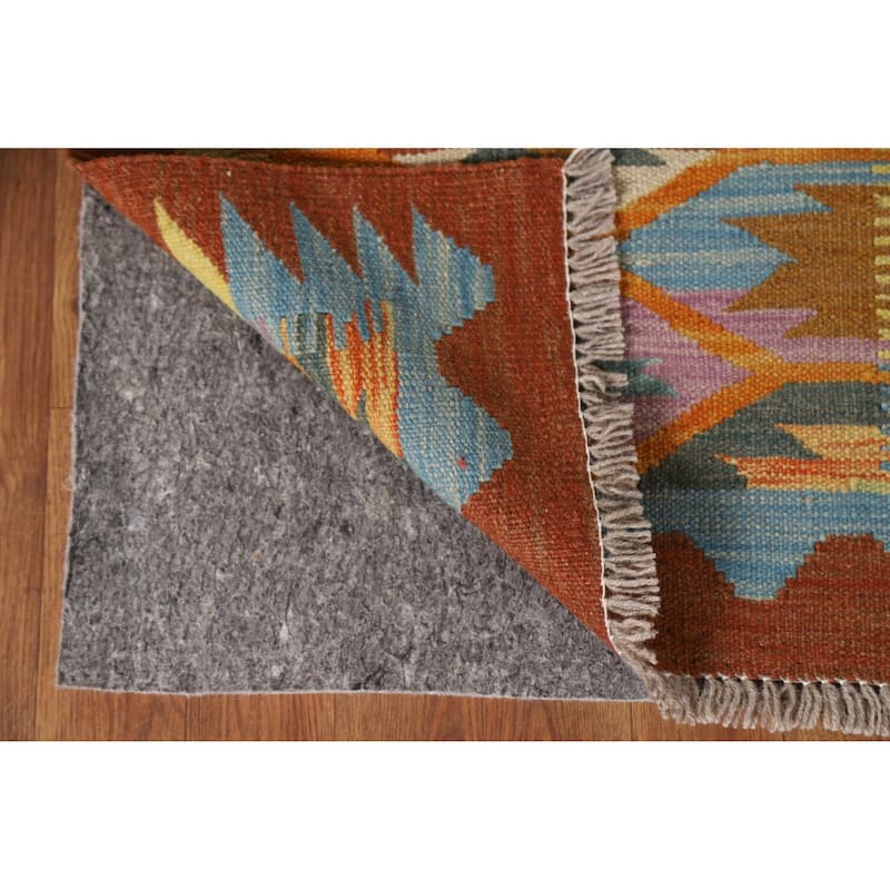 Geometric Kilim Reversible Runner Rug Flatweave Wool Carpet - 2'0"x 6'8"
