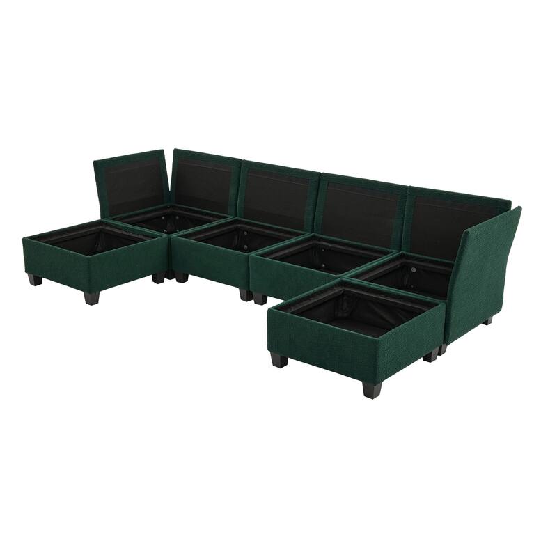 Modular Sleeper Sofa Bed U-shaped Sectional Couches with Hidden Storage Seat and Ottomans, Freely Combinable Chaise Lounge Sofa