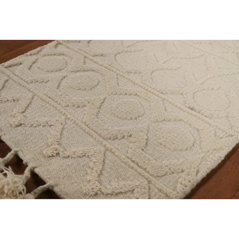 Ivory Geometric Moroccan Oriental Accent Rug Hand-Knotted Wool Carpet - 2'0"x 3'0"
