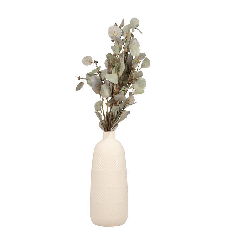 Sagebrook Home Ceramic Cylinder Textured Lines Vase