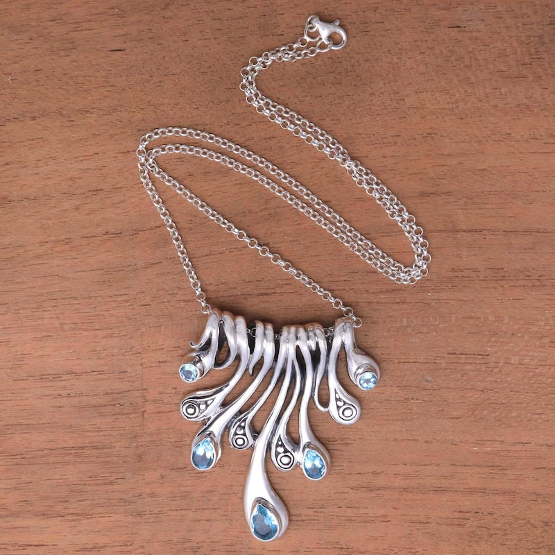 NOVICA Angels Tears, Blue topaz pendant necklace