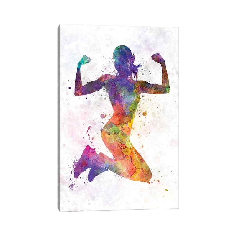 iCanvas "Woman Runner Jogger Jumping Powerful" by Paul Rommer Canvas Print