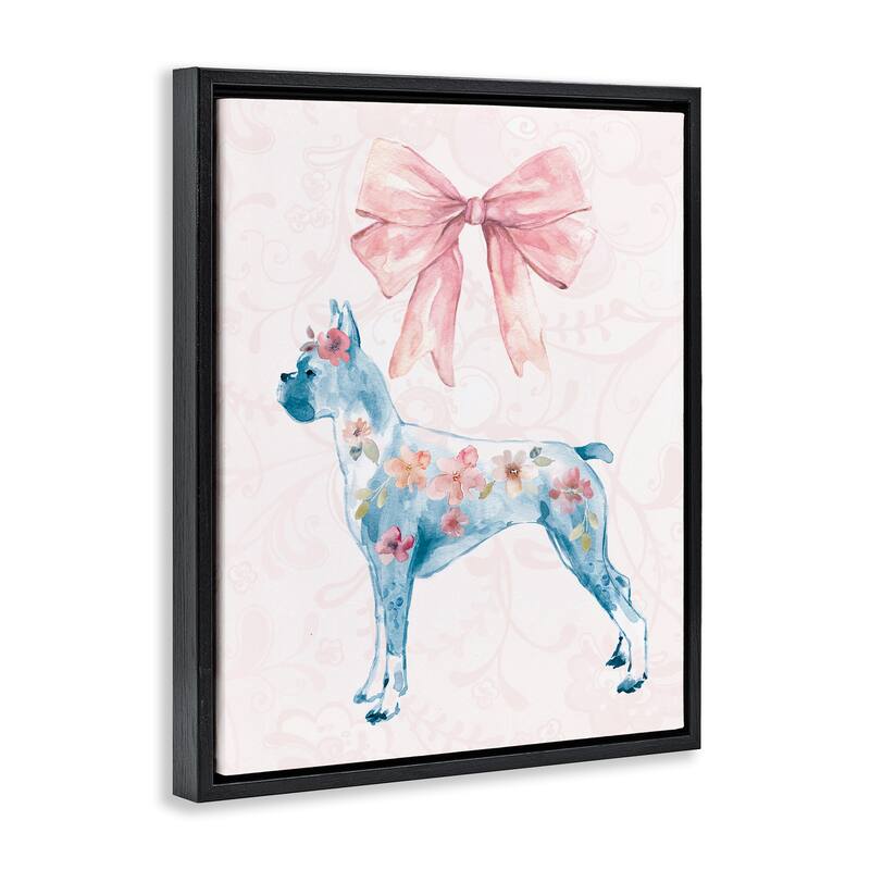 Stupell Trendy Floral Dog Framed Floater Canvas Wall Art Design By Carol Robinson