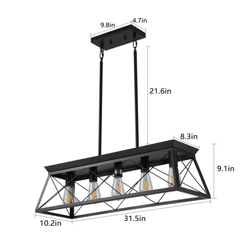Cusp Barn 5-Light Chandelier,Rectangular Pendant Light,Modern Ceiling Light,Farmhouse Lamp with Adjustable Downrod for Indoor