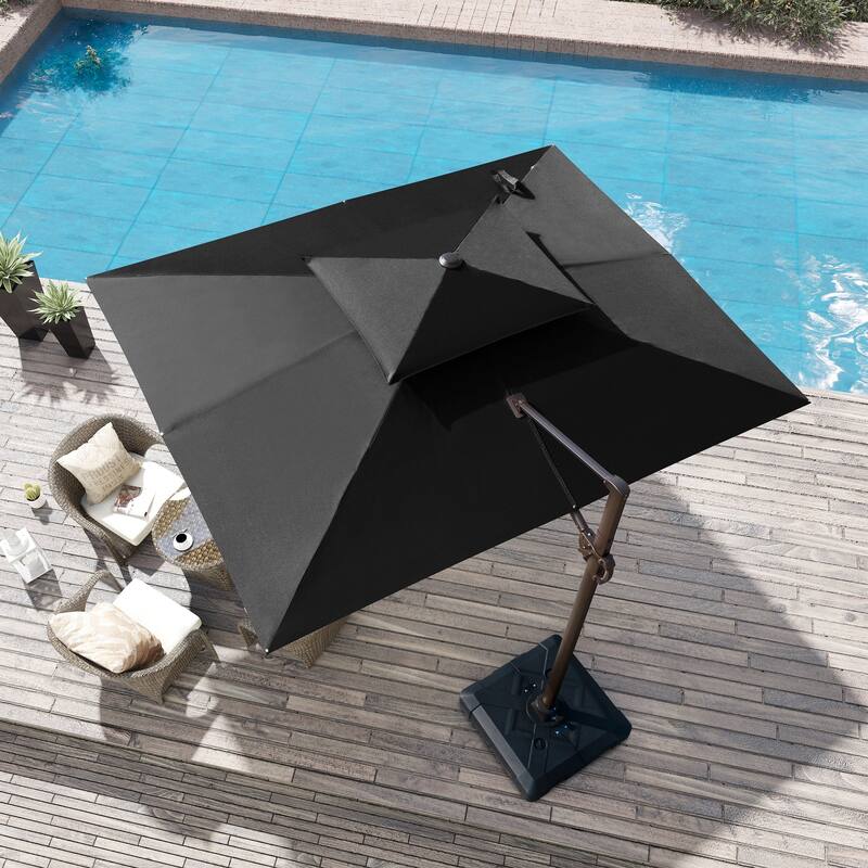 9 x 12 ft Double Top Patio Cantilever Umbrella with No Base, 360-degree Rotation