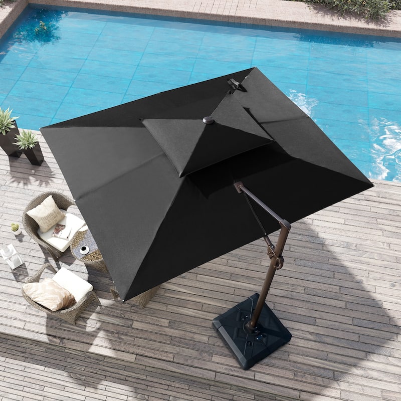 Outdoor 9 x 11.5 FT Dual Top Patio Cantilever Umbrella with Base - Black