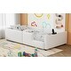 preview thumbnail 9 of 15, White Floor Bed Frame, Twin Size Upholstered Platform Bed with Slats, Guardrail and Charging Station for Children, Boys & Girls