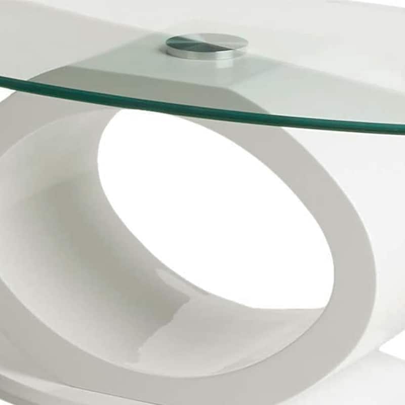 Contemporary Tempered Glass Top Coffee Table with O Shape Base, White