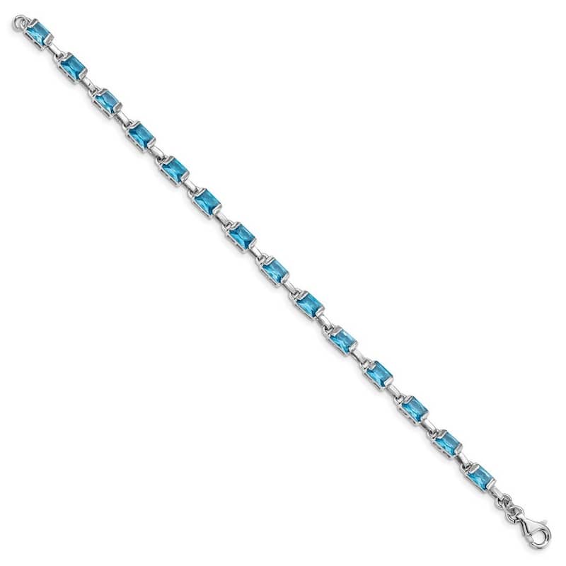 Curata 925 Sterling Silver Polished Fancy Lobster Closure Rectangular Blue Topaz Bracelet 7.25 Inch Lobster Claw