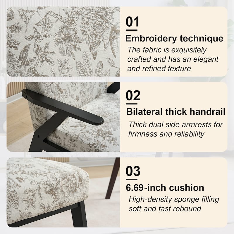 Upholstered Accent Chair, Lounge Arm Chair with Solid Wood Frame