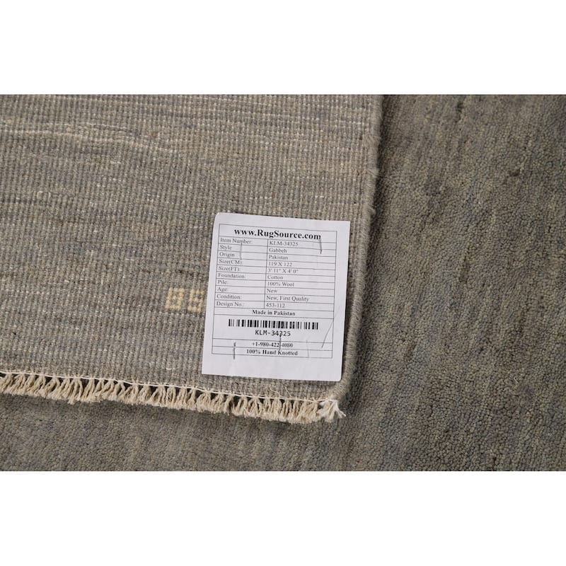 Gray Modern Gabbeh Oriental Square Area Rug Handmade Wool Carpet - 4'0"x 3'11"