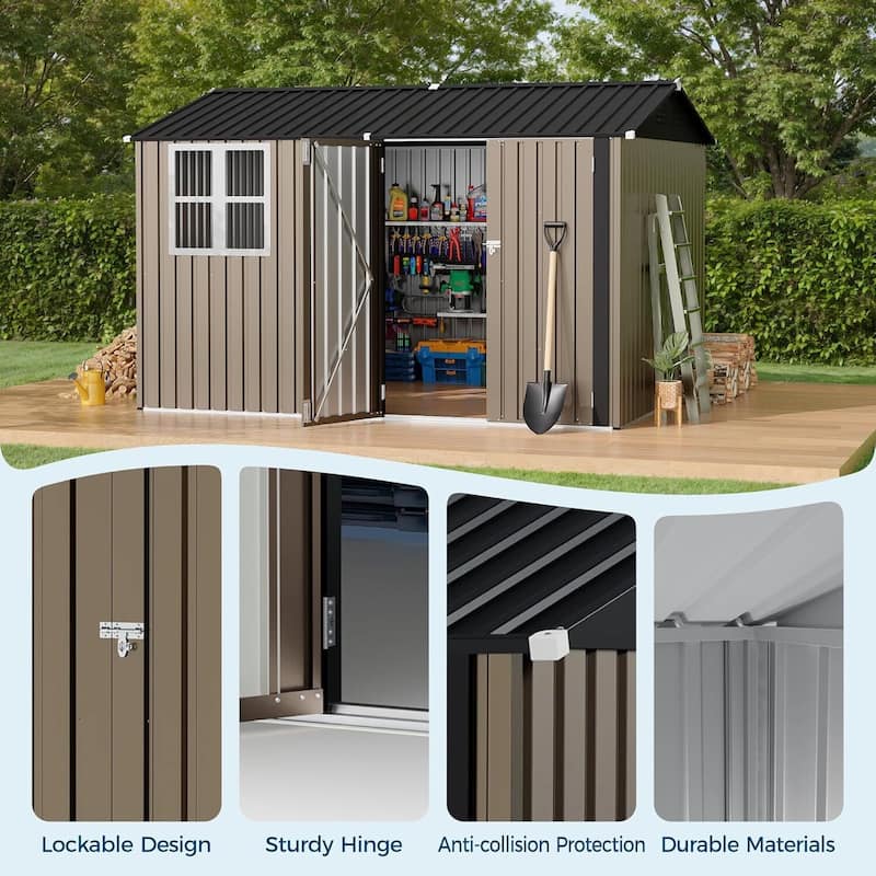 8×10FT Storage Shed Metal Tool Garden Shed for Garden, Backyard, Patio