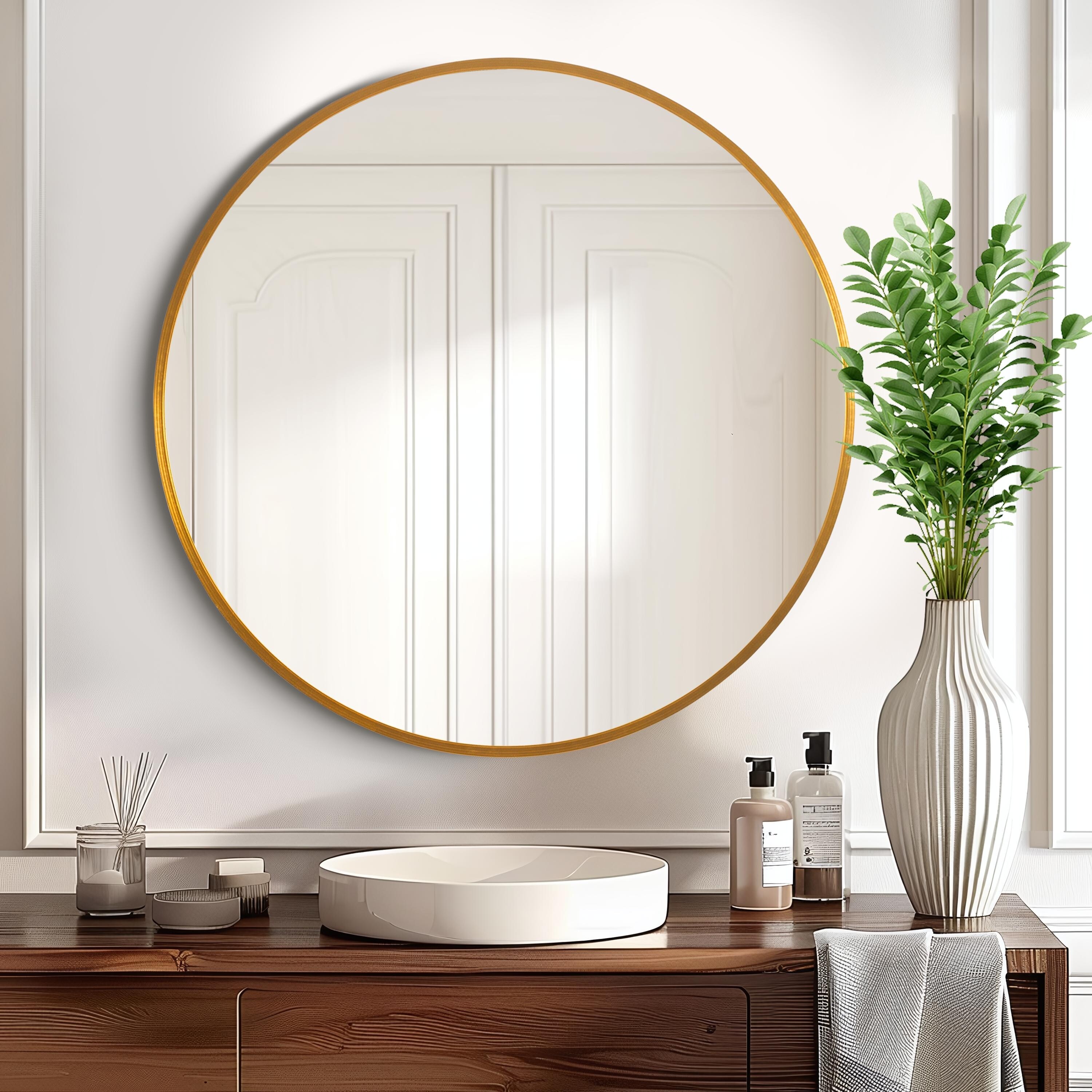 Round Mirror Wall Decor Round Mirror Bathroom Metal Frame - Bed