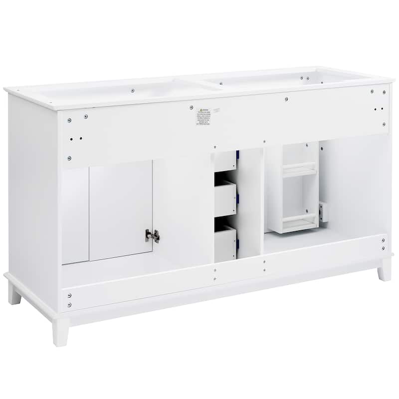 Christopher Knight Home - 58" Classic Wood Bathroom Vanity Cabinet with 3 Drawers & 4 Doors, Soft-Close, White.