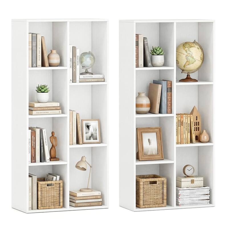 Gymax 2PCS 7-Cube Bookcase w/7 Compartments 2 Anti-tipping Kits for - White