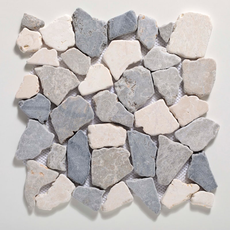 Cruz Bay Studio XR3R Fit Mosaic - 11" x 11" Pebble and Rock Floor and - Light Grey / Off-White
