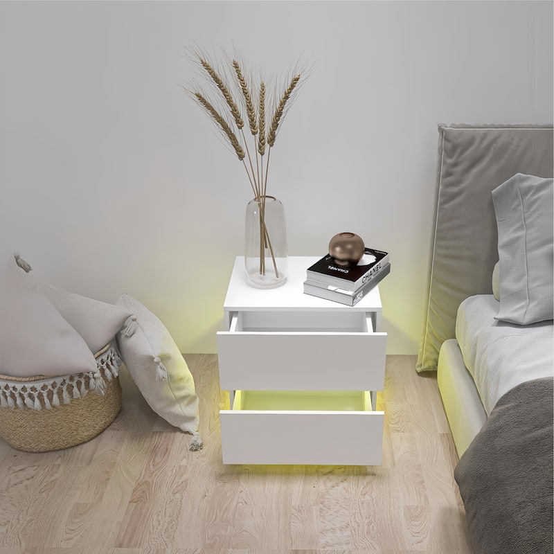 High Glossy 2 Drawers Bedside Table with RGB Led Light