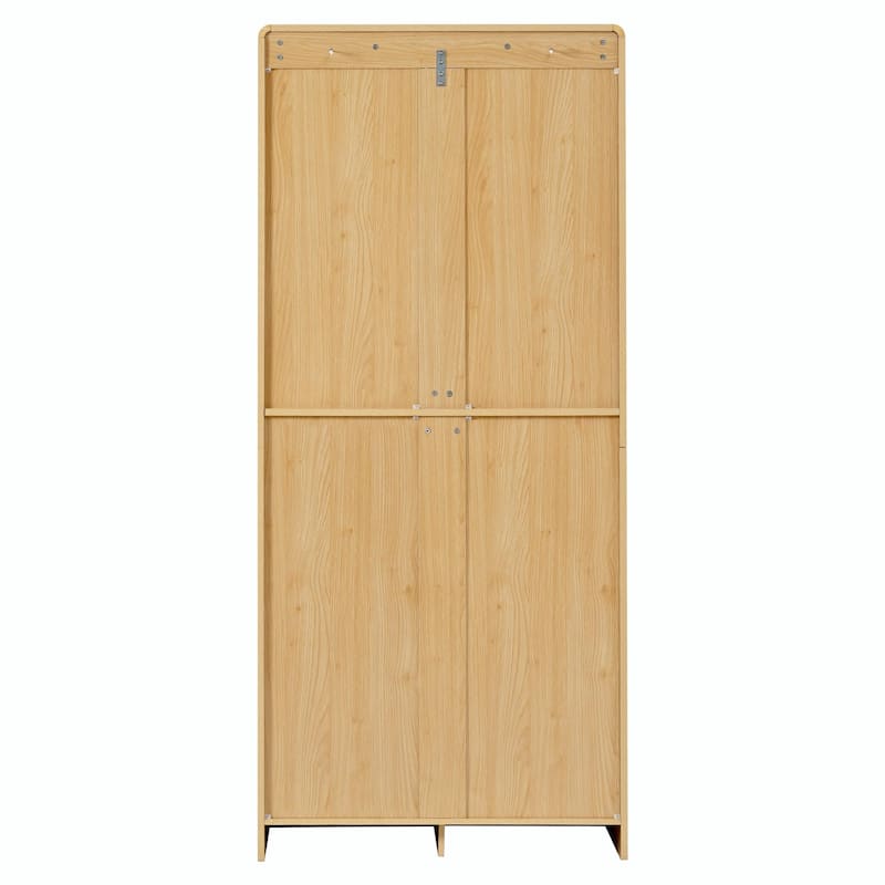 72" Tall Farmhouse Kitchen Pantry Cabinet, 8 Door Shelves, Curved Design Storage Cabinet with 3 Adjustable Shelves