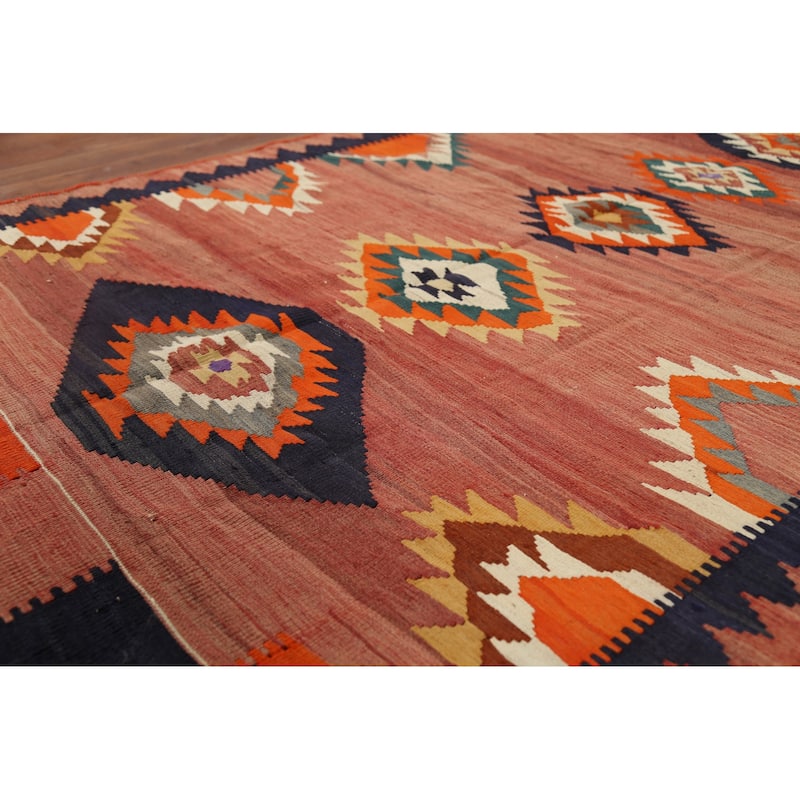 Vegetable Dye Kilim Qashqai Persian Rug Hand-Woven Vintage Wool Carpet - 4'4"x 6'6"