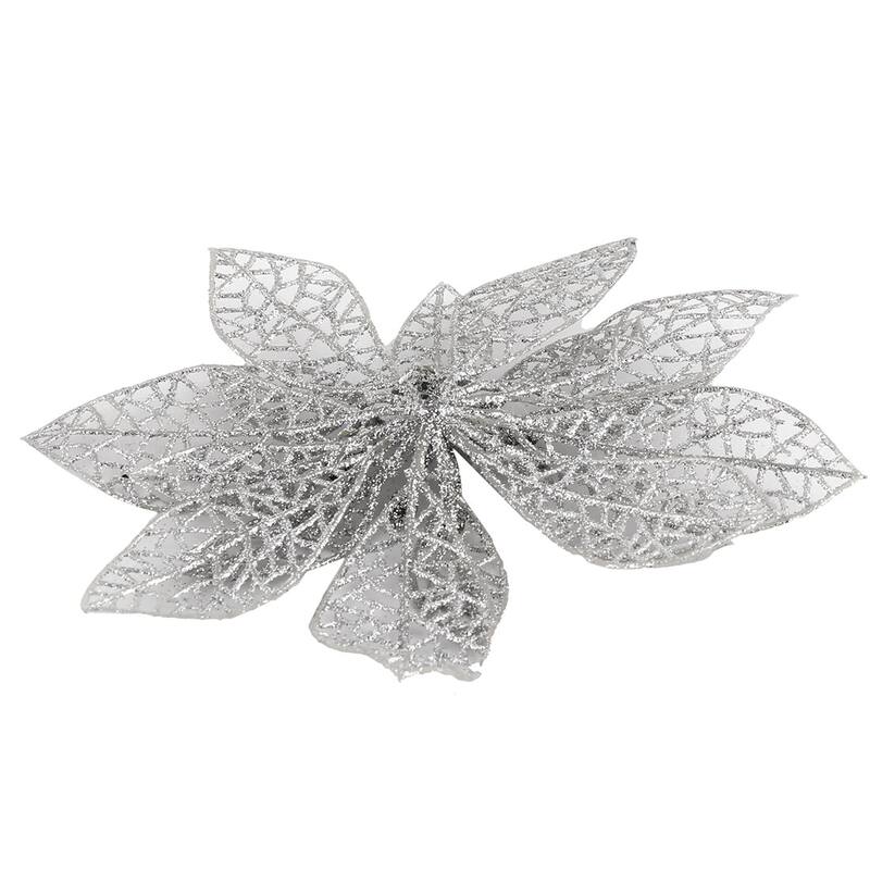 Home Christmas Tree Artificial Glitter Hanging Flower 10 Pcs - Silver Tone