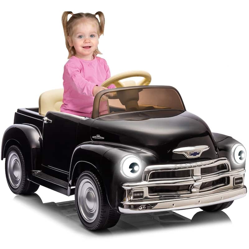 12V Kids Ride On Car, Licensed Chevrolet 3100 Pickup Battery Powered Electric Vehicle - Black