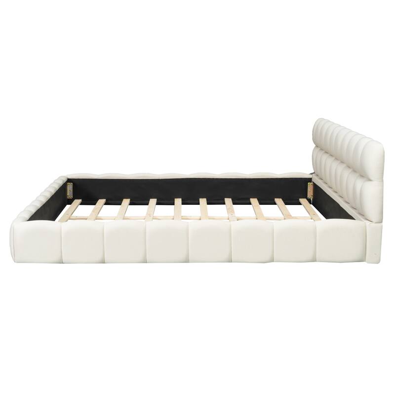 King Size Upholstered Grounded Platform Bed with Thick Fabric & Solid Metal Frame