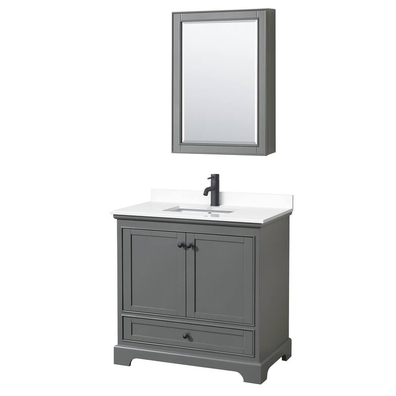 Wyndham Collection Deborah 36" Free Standing Single Basin Vanity Set - Dark Gray / White Cultured Marble Top / Matte