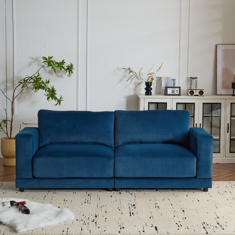 Modern Square Arm Sofa Couch, 81" Upholstered Living Room Loveseat Sofa with Wood Frame, Velvet Fabric Sofa for Bedroom