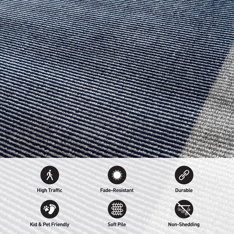 Modern Geometric Stripe Bordered Area Rug for Living Room, Bedroom, or Entryway - Low Pile Indoor Rug