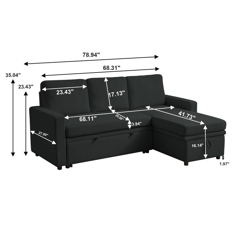 78.94" Pin Striped Fabric Sleeper Sofa