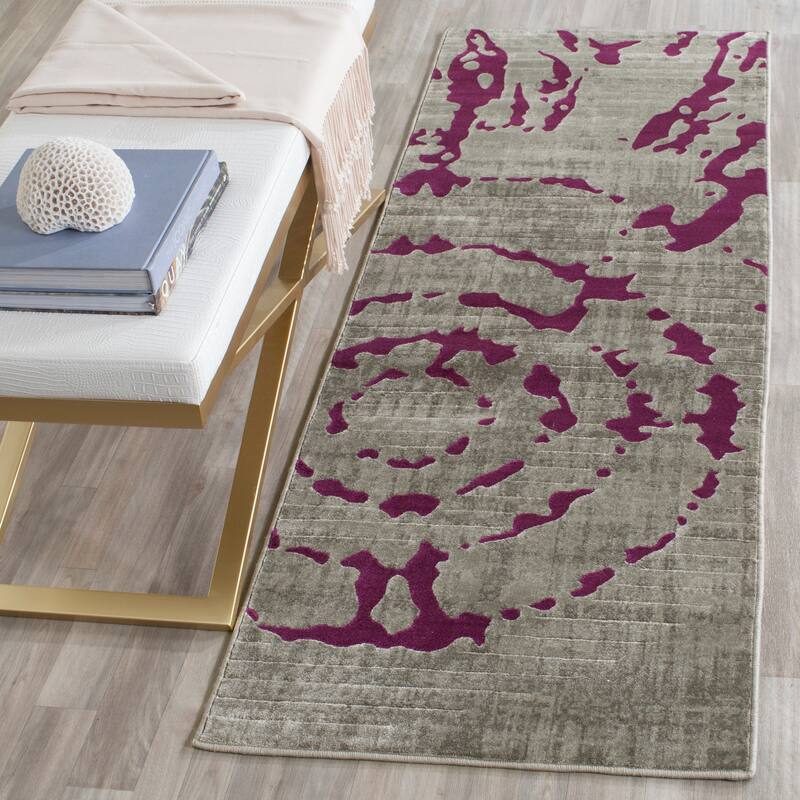 SAFAVIEH Porcello Gioconda Modern Rug - 2'4" x 6'7" Runner - Light Grey/Purple