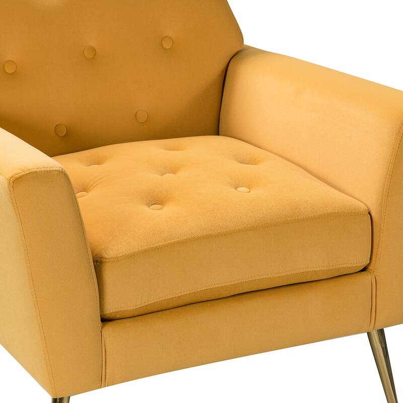 Lilia Contemporary Velvet Upholstered Tufted Back Armchair with Metal Golden legs Set of 2 by HULALA HOME