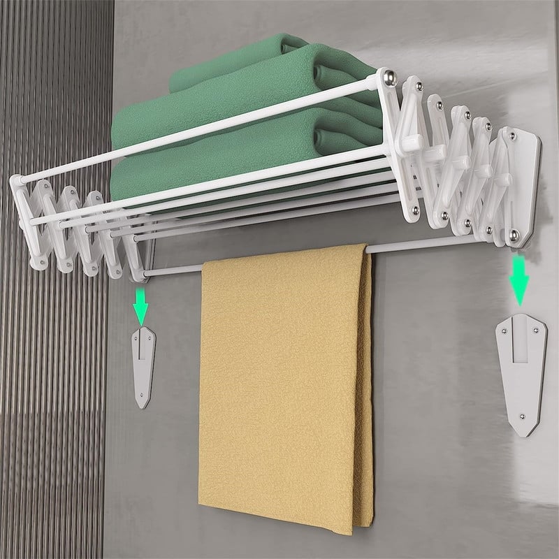 Wall Mounted Drying Rack Clothing for Laundry Foldable - 5.1"D x 24.2"W x 5.3"H - 5.1"D x 24.2"W x 5.3"H - White
