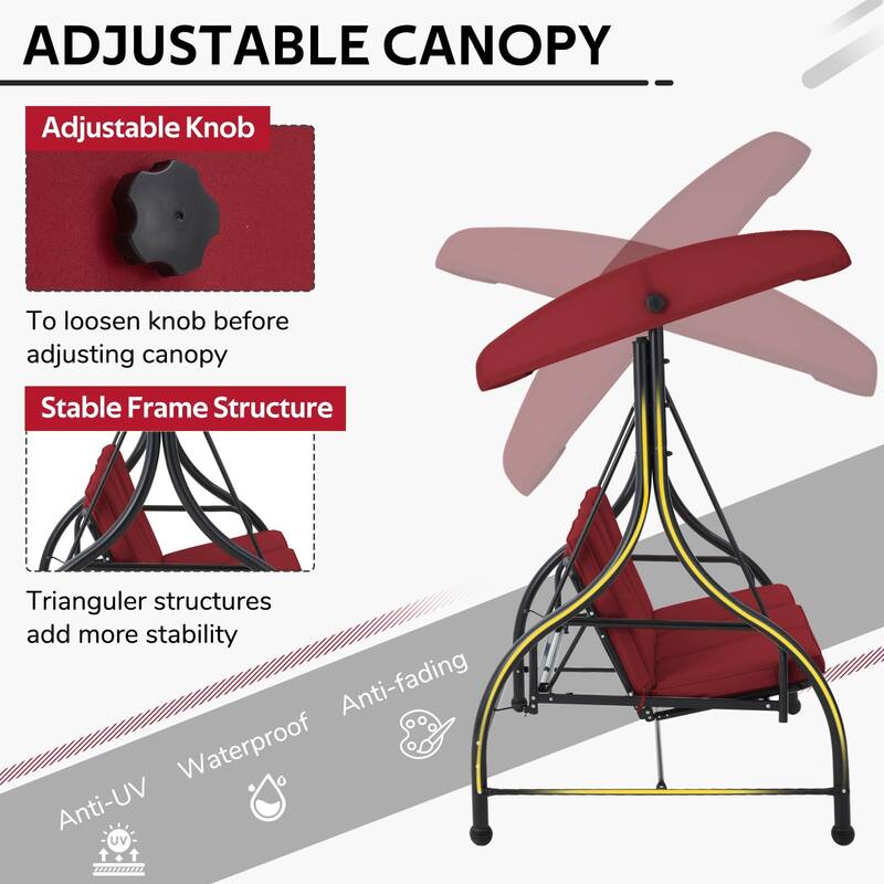 3-Seat Metal Patio Swing, Outdoor Porch Swing Glider with Cushions