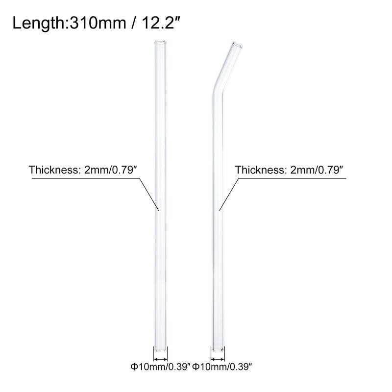 Reusable Straws Glass Straw, 8pcs Straw with Two Cleaning Brush - 310x10mm