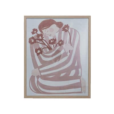 Reclaimed Wood and Glass Wall Art with Woman and Flowers